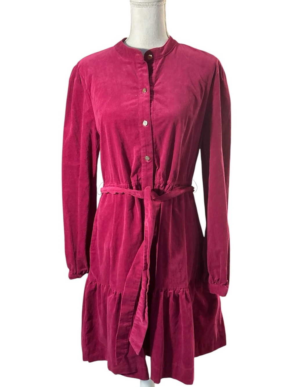 Draper James RSVP Fuchsia Button-Front Tie-Waist Dress